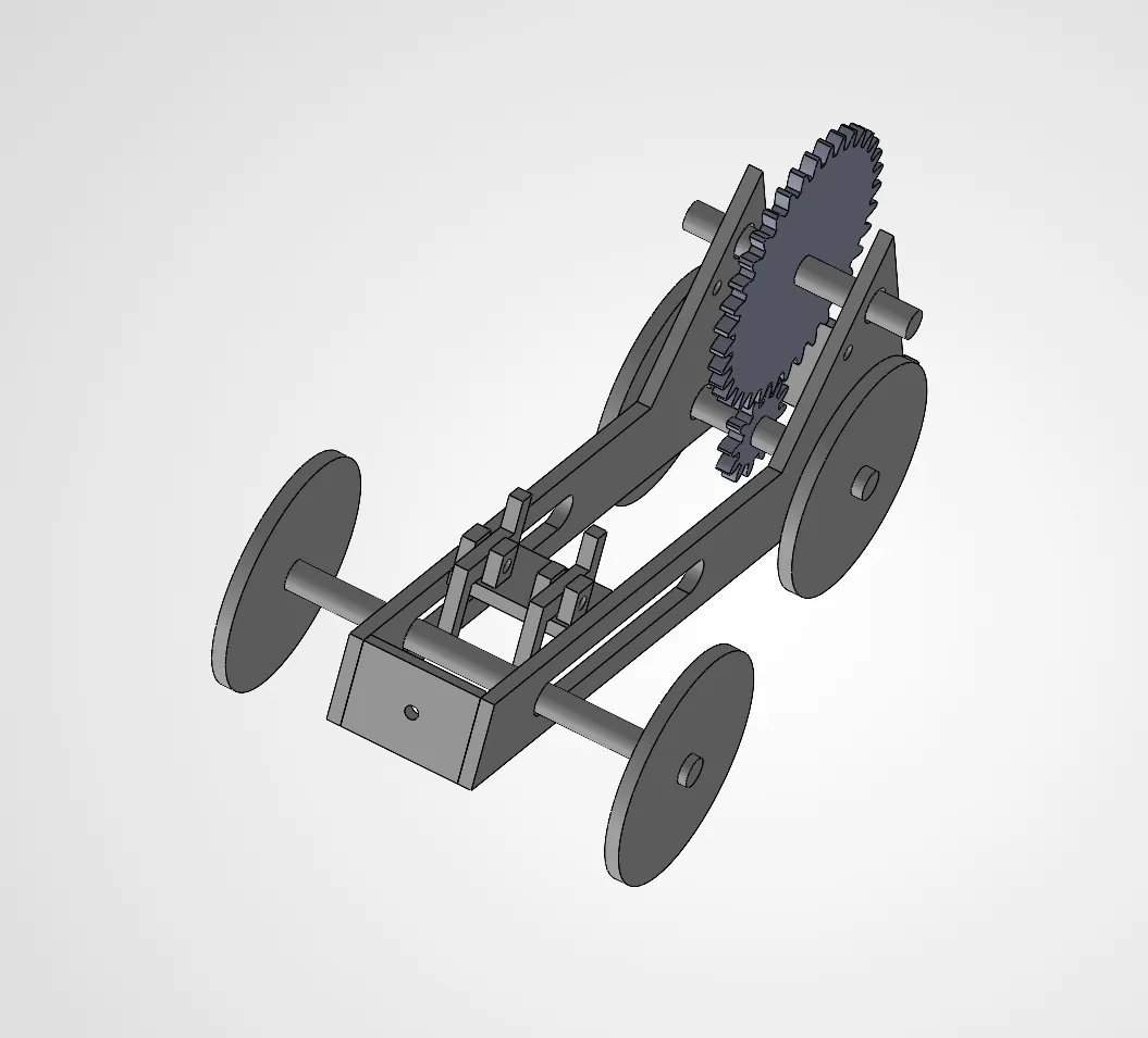 Isometric SolidWorks render of the car assembly